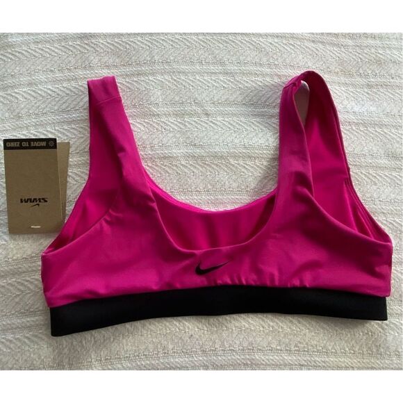Nike Women's MEDIUM PINK  Logo Scoop Neck Bikini Top - Picture 5 of 9